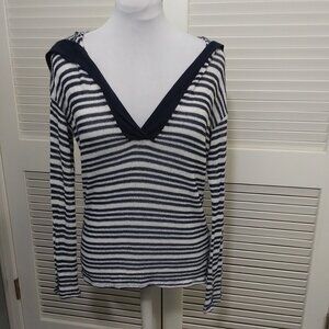 Michael Stars Blue White Stripe Long Sleeve‎ Hoodie